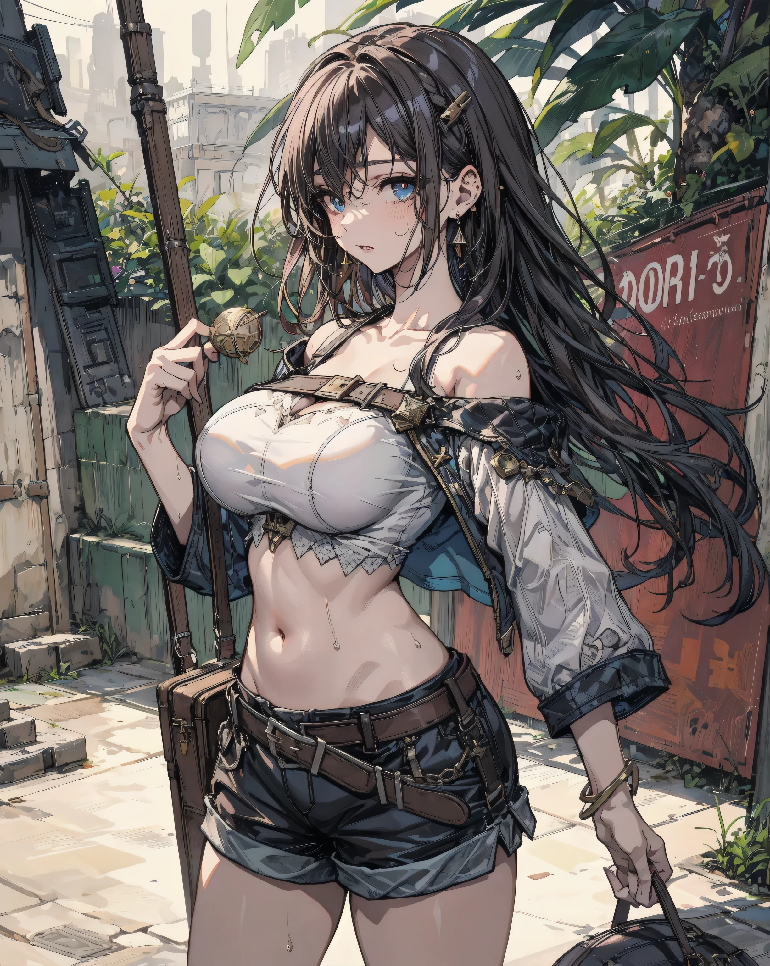 (best quality, masterpiece:1.3), 1girl, <lyco:CulturePunkBundle-000007:0.3>, piratepunkai, tanned skin, character focus, portrait, freckles, looking at viewer, solo, half shot, detailed background, angry grin, cursed outlaw, elaborate privateer captain outfit, tattoos,  fantasy theme, dark pirate cave, shallow water, bones,    heaps of gold coins, too much coin to count,  wooden crates, treasure chests,  loot, compass,    treasure, , intricate details, highres, 4k, 8k, <lora:GrecoRomaPunkAI:0.6>, grecopunkai, <lora:add_detail:0.8>