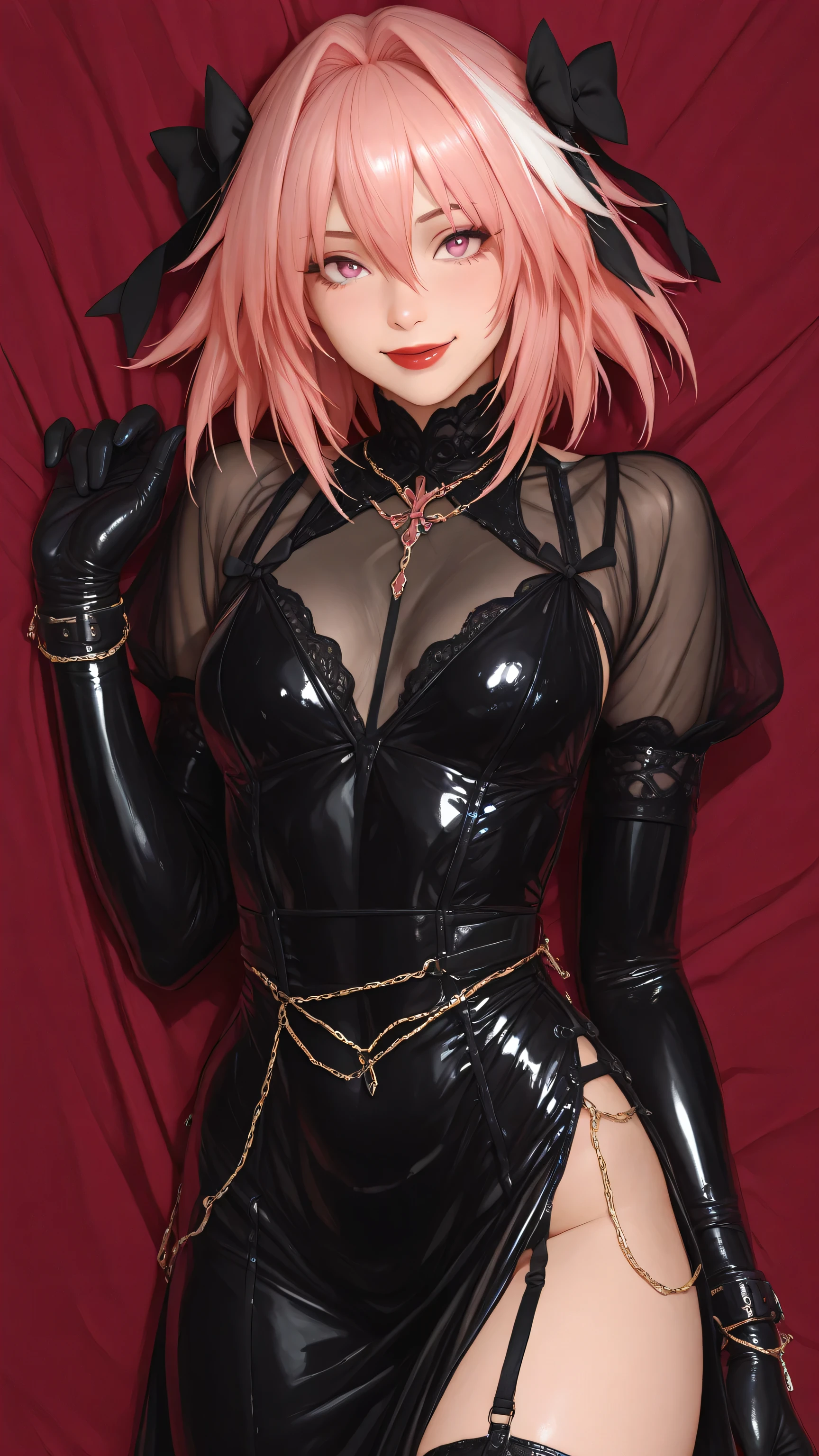 masterpiece,highest quality,Beauty,Pink Hair,bangs,Bobcut,nurse cap,Big Breasts,(Black Bondage),(Devil Nurse),(holding a big scythe in his hand),(Bats feathers),Cemetery at night,