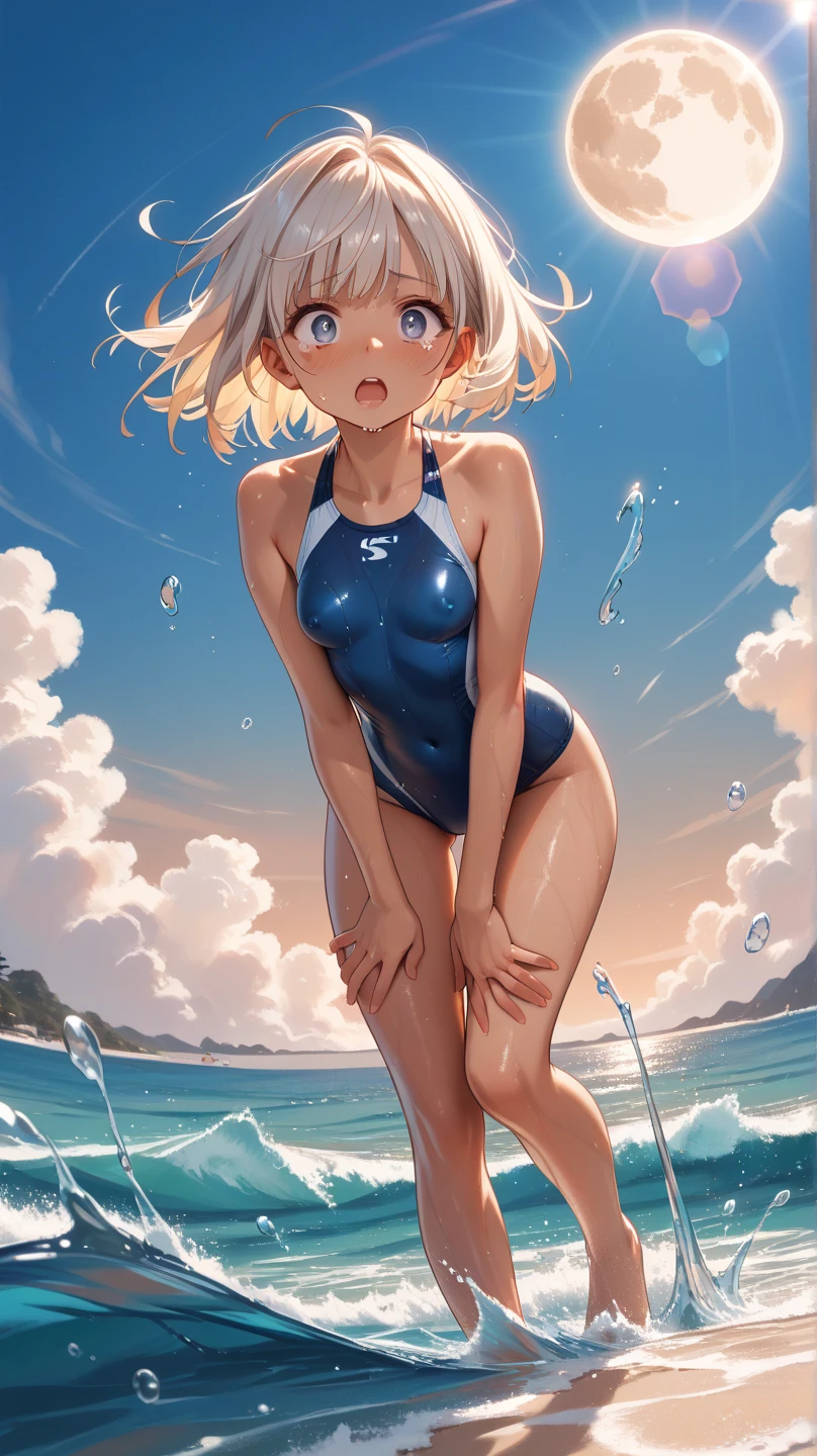 &References;((Highest quality)), ((masterpiece)), Highest quality), (((3flexible girls))), Gymnast, smile, smile, Ocean, freckles, blush, Staring at the audience, cloud, splash, Wave, sun, Wet , (((Shiny leotard))), ((flexible))