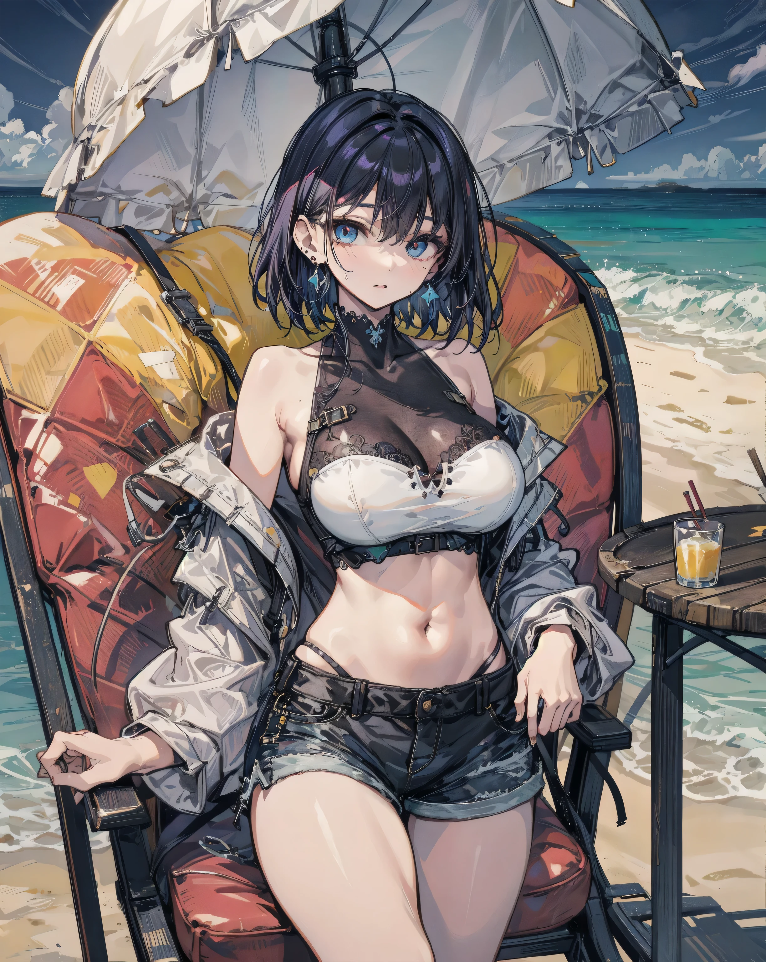 tmasterpiece，best qualtiy，Two men and two women, One of the women became pregnant，Four people stared at the pregnant woman's stomach with side lights，lens flare glow，Ray traching，Sharp focus，Wearing a bikini，Large breasts