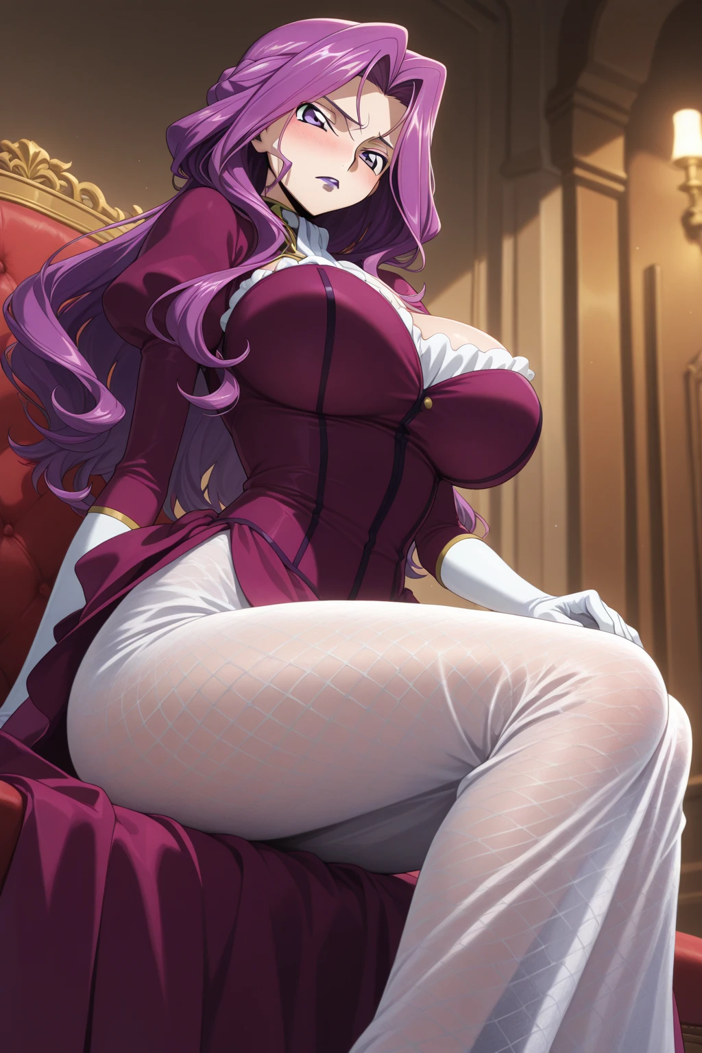 Cornelia_Britannia, One girl, Huge_chest, Large scale_chest, purple_eye, (It pstick:.98), (compensate:.8), Doll Suit, Are standing_in_intention, Salute, chic, thick_Thighs, 一人in, masterpiece, High leg leotard、Bare nipples、Well defined nipples、Crotch bite、Puffy nipples,Luxurious cloak,非常にHuge乳首