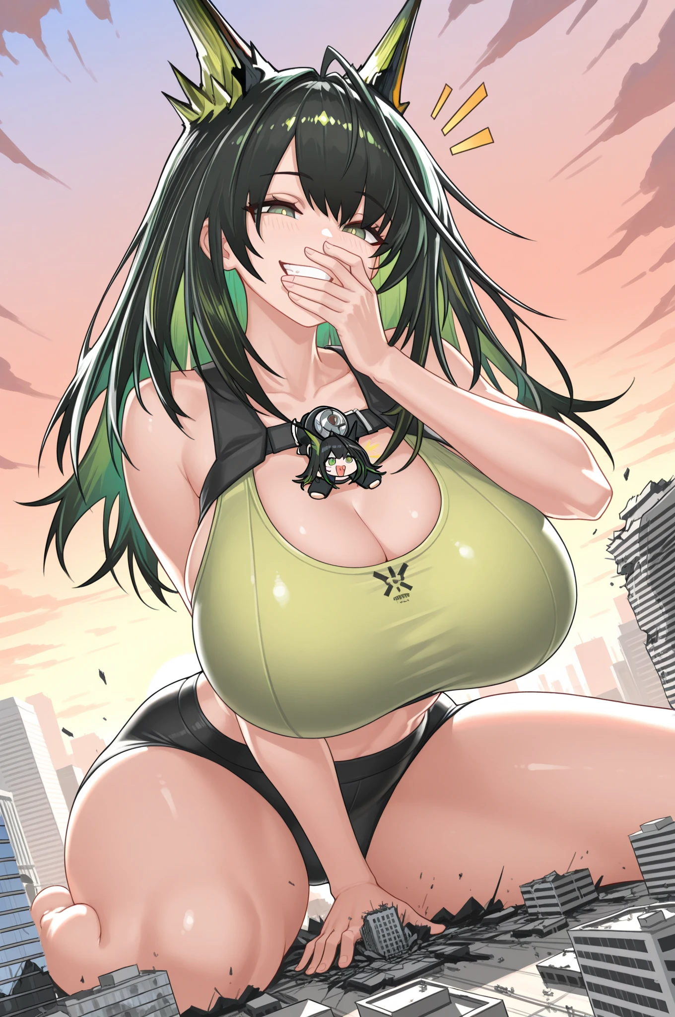Kuki Shinobu Genshin Effect, worried expression,(blush:1),masterpiece, bestquality, 1girls, oversized breasts, bara, crop top, shorts jeans, choker, (Graffiti:1.5), color splashes, arm behind back, against wall, looking at the audience, bracelet, Thigh strap, Paint on the body, Head tilt, multicolored hair, water eyes, headset,tmasterpiece,Huge stacked breasts,The kinky exposed ,(Surreal breasttremely full breasts)),((Super large)),Big breasts Thin waist,(((Extremely large breasts))),seductiv,High detail,hyper qualit,high resolution,8K,8k smooth,(reality: 1.2),(Highly realistic, Ultra-realistic, photograph realistic),(Realism: 1.2),Solo,(Perfect feminine curveig breasts:2),(Huge breasts:2),(gigantic cleavage breasts:2),(Large breasts:2),(Bare tits:1.4),(chiseled abs : 1.1),Nice strong legs,,(Curvy:1.1),Narrow waist,(gigantic hip:1),(Thick thighs:1),(Thick legs:1),Muscular,(body builder:1.5)