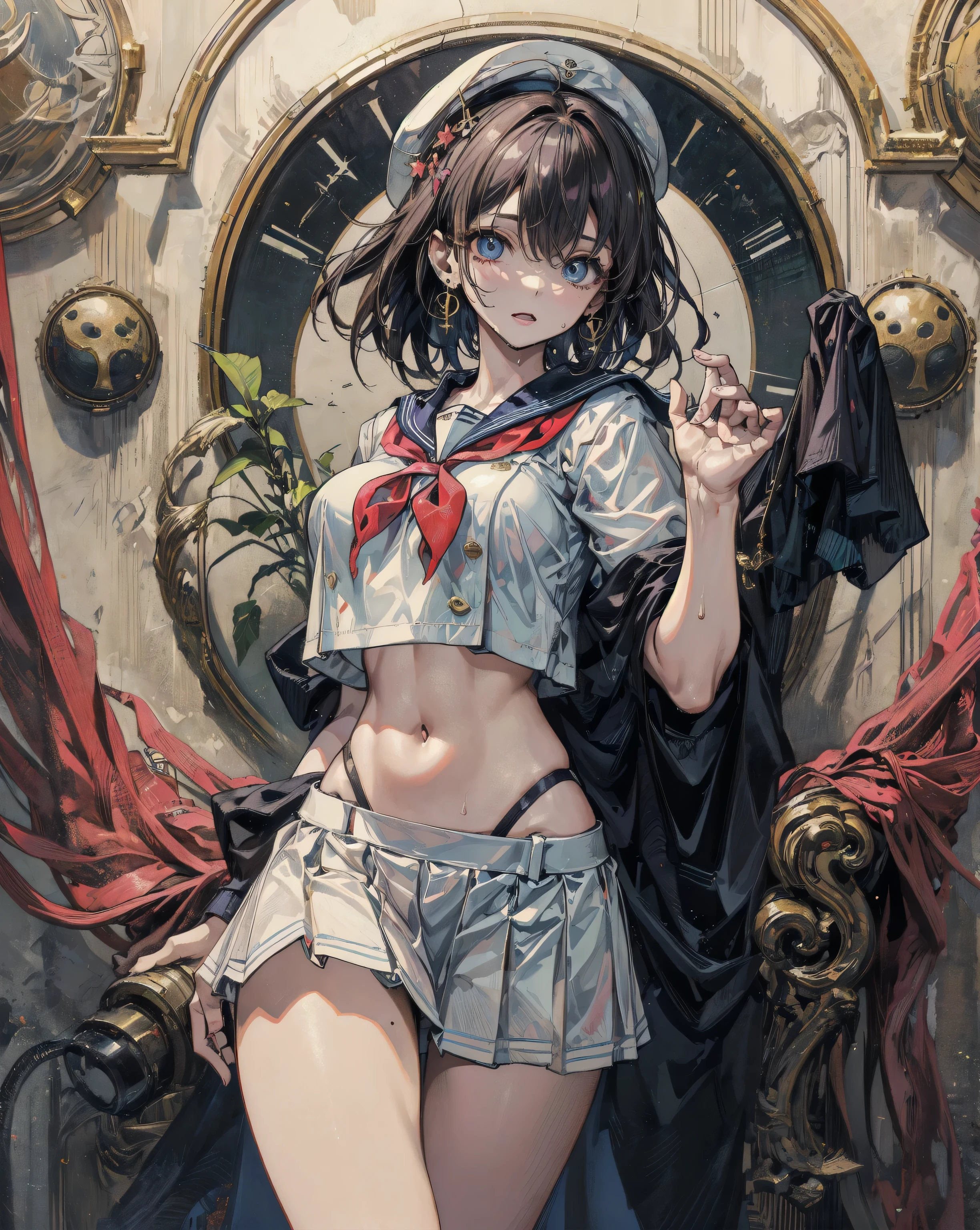 {Japan slender beauties}, high resolution, top quality, super detail, {full body}, school swimsuit with white skirt, wedges, fine details, no blush, bite