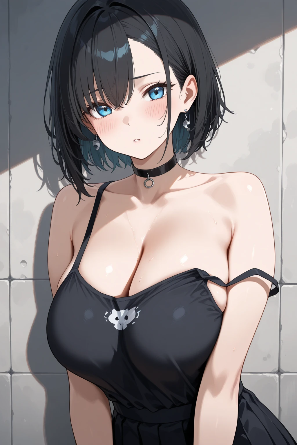 Cinematic lighting、(key light:Front diagonal 45 degrees, fill light、Backlight、shadow、blue and orange color palette), accurate human body、detailed person、Correct five-finger、RAW photo、 4K - ultra-vivid、highest quality, masterpiece, ultra high resolution, (reality: 1.4),
(((oil skin,sparkling skin、realistic skin texture、detailed beautiful skin、shiny skin、shiny skin)))、
upper body shot, camera angle is low, Depth of the bounds written, Focus on the center, fine eyes, perfect face and eyes、
At the amusement arcade, game console, game machine,
girl, short bob black hair, early teen, black Hoodie with pockets, plaid miniskirt, purple collar, black face mask, piercing,
big breasts, slender, standing , naughty,
zettai ryouiki, absurd resolution, absurd detailed, best quality, (((big breasts、big cleavage)))
