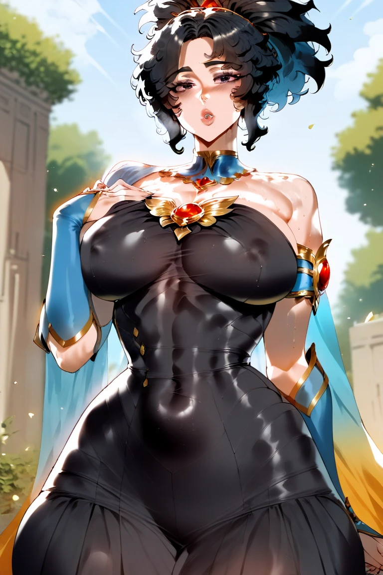 masterpiece, best quality, 1girl, solo, standing, <lora:newt-xb-richy-v1:1> newt, green skin, hat, glasses, shrug \(clothing\), navel, thighhighs