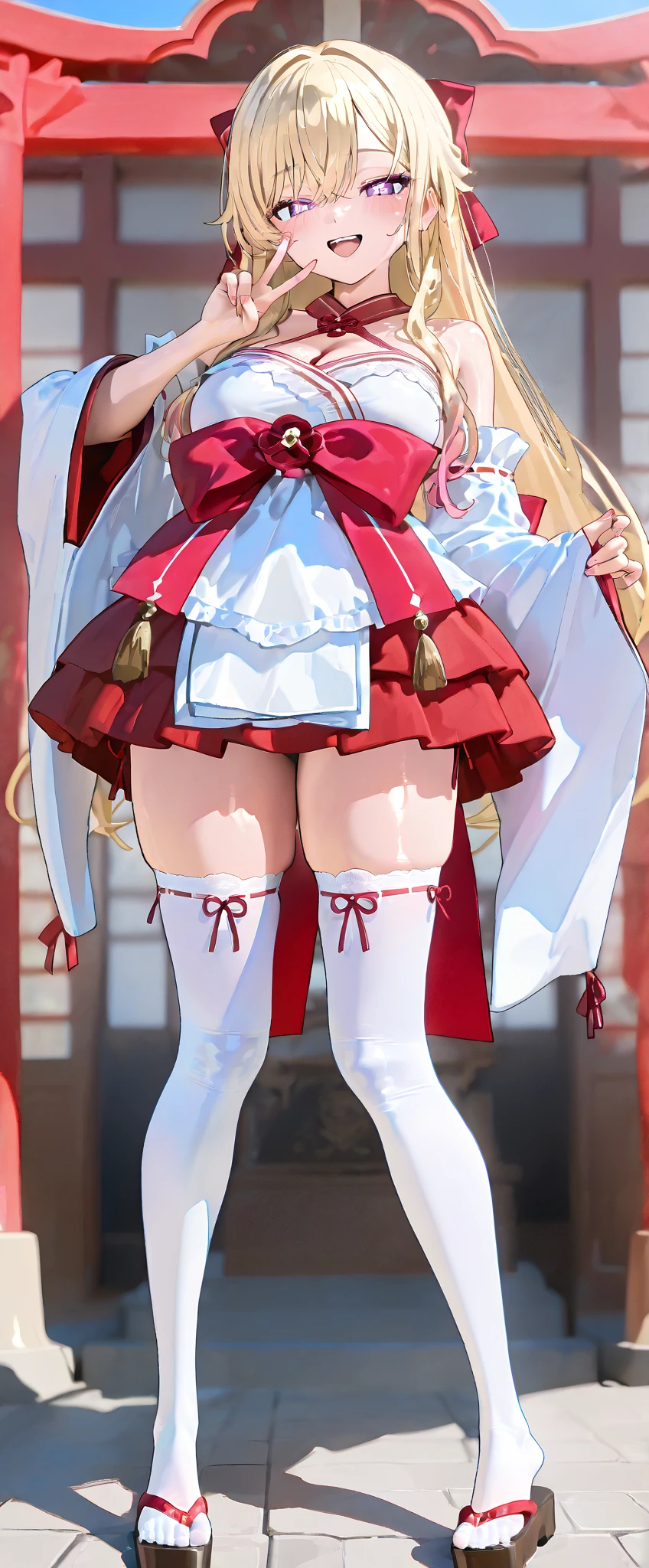 nsfw, 8k, Delicate image quality, best quality, (((blond twintails))), (((Red Magical Girl Costumes))), panty hose, 16 year  old Beautiful girl, masterpiece, best quality, ultra detailed, Photo taken from below, outdoors, After rain, rainbow, leg spread,