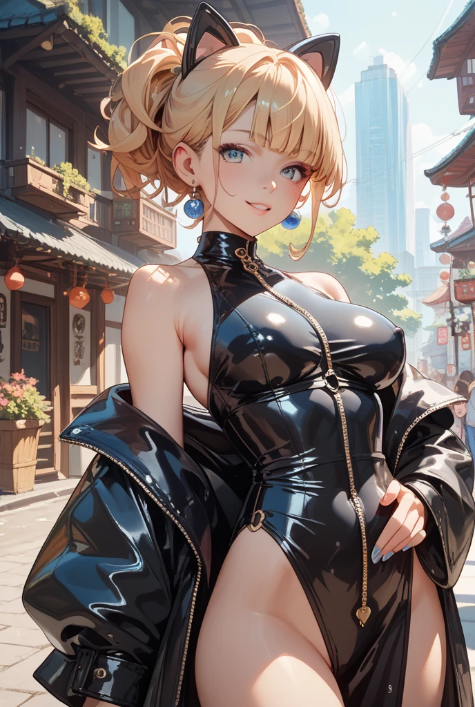 #基本
A girl is posing for a photo, ((One Girl)), (((Baby Face:1.2)) + ((cute:1.3))),
#A girl is posing for a photo, ((One Girl)), (((Baby Face)) + ((cute)) + 16 years old),
break
#Clothing Accessories
((Matte red bodycon:1.5) : (Shiny) + ((Micro Dress)) + ((Golden O-ring)) + (A flashy gold belt studded with jewels around the waist) + ((The skirt part is a pencil mini skirt)) + (Waist cutout) + ((Tight fit))), ((Matte Red Elbow Gloves:1.5)), ((Black knee-high stockings:1.4)), (Black High Heels),
((Black Thong)),
(A gorgeous gold bracelet studded with jewels), (red gem earrings), (Silver Necklace),
break
#Features
((Blonde)), Curly hair, (Twin tails : Short Hair + Fuller Hair + Voluminous Hair + Red string ribbon),
(blue eyes, (Big eyes:1.2)), (Big Breasts), (Big Ass),
break
#background environment
((night), (Red Light District:1.4)),
#Facial Expression Pose
(Wicked Smile, (lure), (Estrus)), ((Waiting for someone with hands on hips), (model posing)),
#composition
((To the camera, Focus from the front, Cowboy Shot)),
break
#Body parts elements
(Slim figure),
(Detailed Hair, Beautiful Hair, Shiny Hair),
(double eyelid, Long eyelashes),
(Expression of fine eyes, Beautiful and delicate eyes, Sparkling eyes, Eye Reflexes, Glitter Eyeliner),
(Human Ear),
(Beautiful Nose, Thin Nose),
(Shiny唇, Beautiful Lips, Thick lips, Shiny唇, Natural Cheeks),
(Detailed face, Symmetrical facial features),
(Detailed skin, Textured skin, Beautiful Skin, Glowing Skin),
break
#Quality Image Quality Common
(((Highest quality)), ((masterpiece)), ((Very detailed))), ((Ultra-high resolution)), ((16K, 1080P)), ((FHD)),
(Anatomically correct), (Realistic), (3DCG),
#Quality image illustration
((comics, anime)), CG illustration,