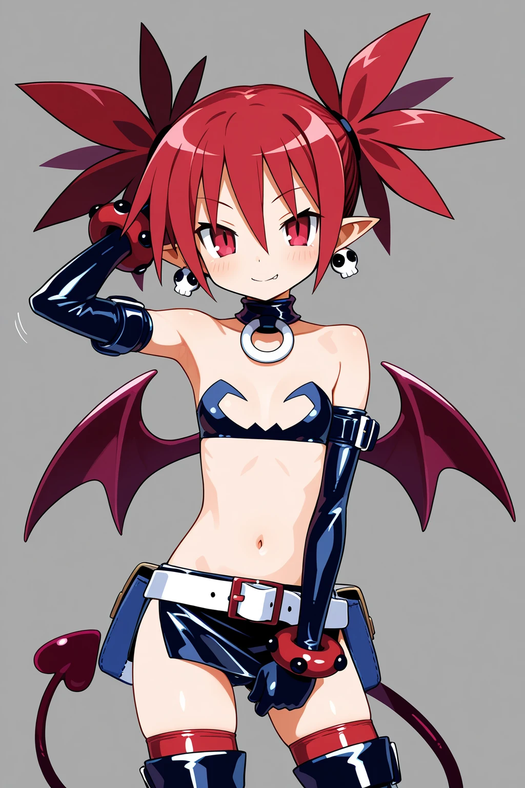 etna,Devil Girl,blush、Embarrassing、Upper Body、 popping out、Flip up your bra,Small breasts、Nipples