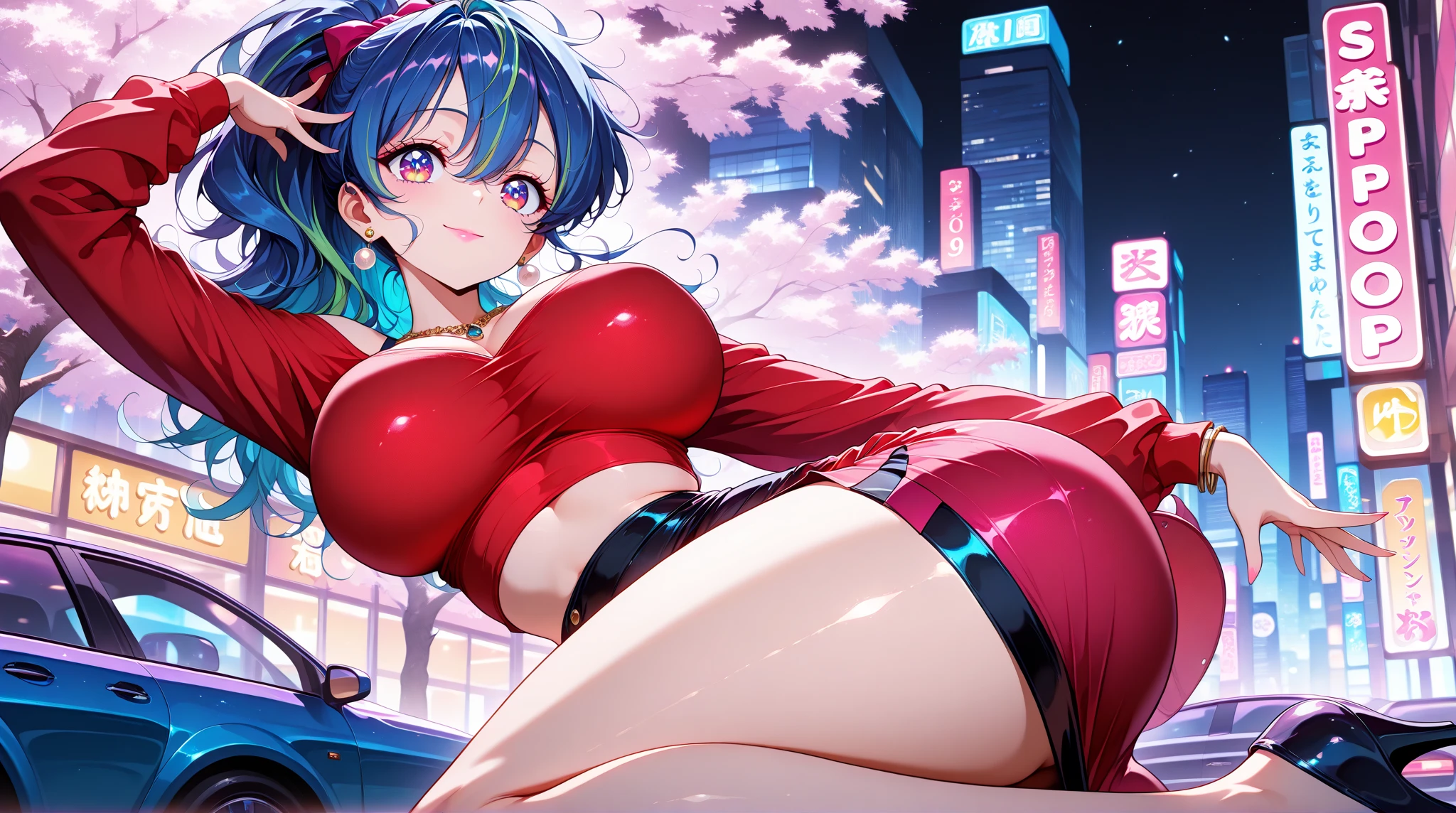 (Highest quality:1.2, Manga works, Manga style, Very detailed, Latest, Vibrant, digital coloring, High Contrast, masterpiece:1.2, Highest quality, Best aesthetics, There is), ((( 1 female:1.2))), Random hairstyle、(Completely naked:1.2)、necklace, Beautiful thighs, Open your mouth, Sensual look、Random sexy poses, Voluptuous bust、Camel Toe、Metropolis、Streetscape、From below