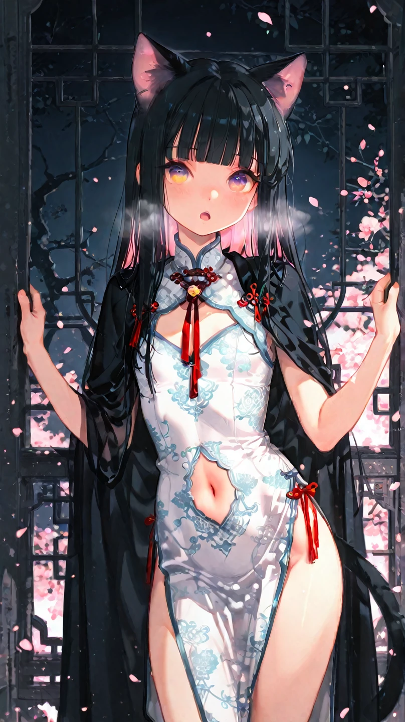 (masterpiece:1.2), highest quality, High resolution, unity 8k wallpaper, (figure:0.8),Perfect lighting, Highly detailed CG, (Perfect hands, Perfect Anatomy),
Long Hair、hair ornaments、Purple Hair、star hair ornaments, Red hair band、
(Purple eyes:1.1)、 (Beautiful fine details:1.6), Highly detailed face、(see-through nipples:1.1), (see-through pussy:1.4),(flat chest:1.5)
jewelry、pants、Fingerless gloves、necklace、Chinese clothing、Red Dress、Puffy sleeves、White short sleeve、Red gloves、(((Two arms、Four fingers, One thumb)))、outdoors、cowboy shot, View Viewer、