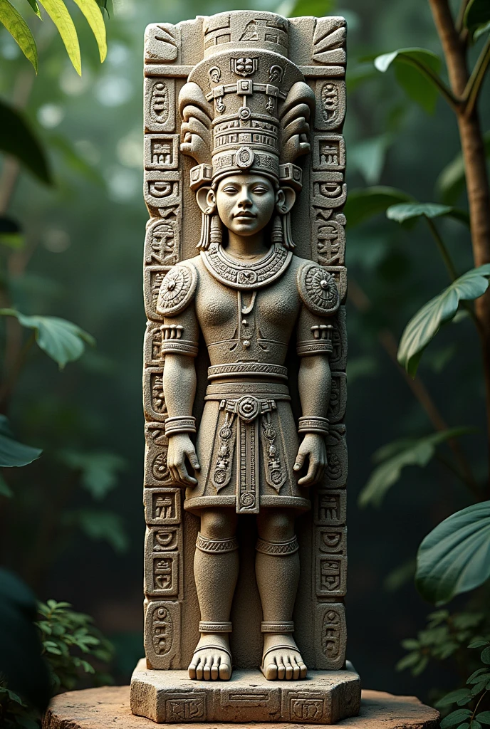 All white Inca living statue in garden