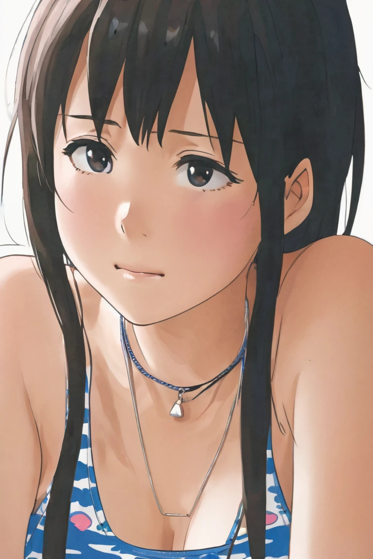 best quality, amazing quality, very aesthetic, absurdres, (1girl, aris (blue archive), blue archive, blue eyes, black hair, small breasts), (realistic face:0.9),(string bikini:1.8), (grin, blush, thigh:1.3), (cowboy shot), (glowing eyes), (half closed eyes:0.9), (saliva trail), (official art:1.3), (pool), expressive eyes, perfect face, 4k, extremely detailed anime illustration, extremely detailed eyes, perfect anatomy, light rays, extremely delicate body, smooth skin, (simple background:1.5), clear eyes, beautiful face, small breasts,(anime style:1.7), (Warm Light:1.5), (highres:2),