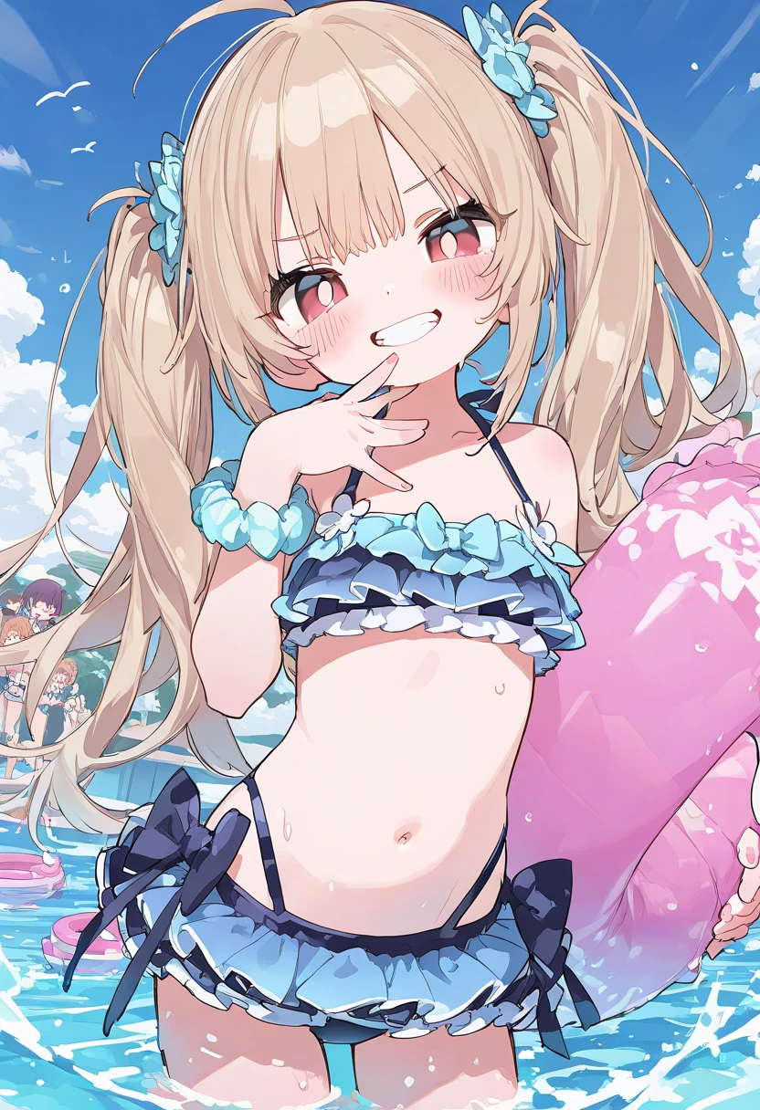 1girl, Looking at viewer, Smile, Open Mouth, Animal Ears, Tongue Out, Bell, micro bikini, trasparent bikini 