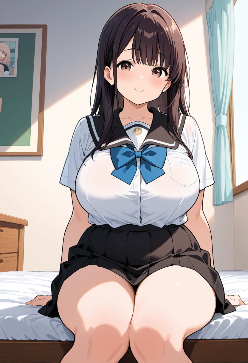 2girlemale high-school student，White student uniform，huge tit，ssmile，Be red in the face
