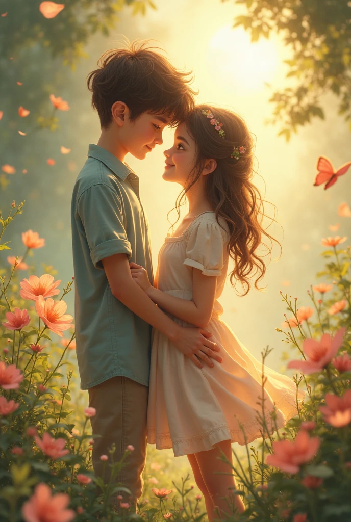 Boy and girl kissing