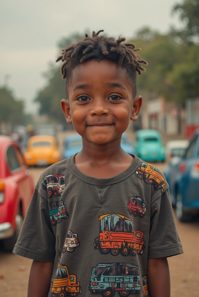 Dark-skinned boy with a mohawk and big cheeks