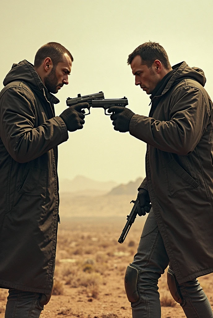 Two men, one with a motorcycle helmet that covers his entire head and the other with a basketball and brown hair, watching a semi-realistic woman