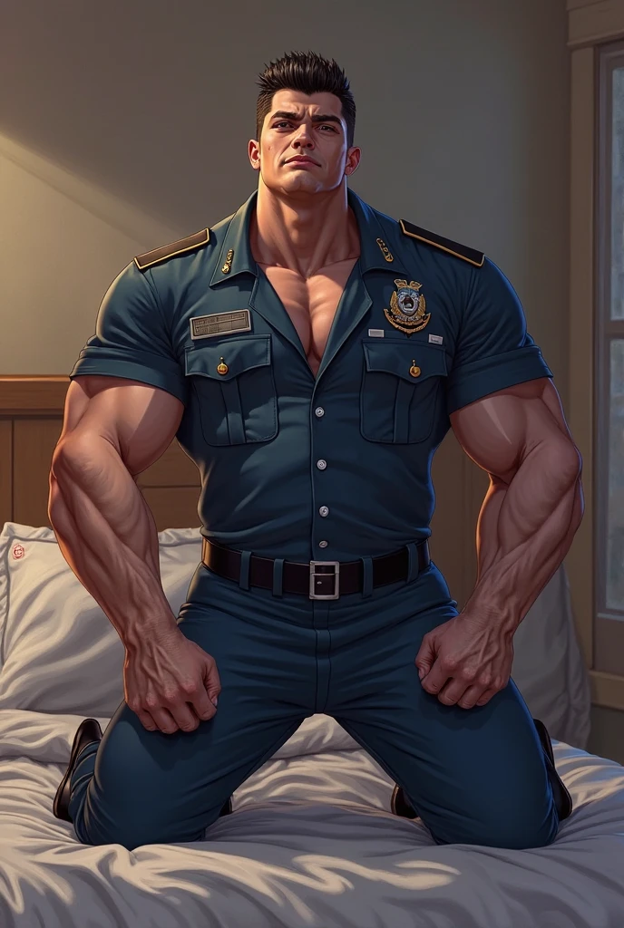 (NSFW: 1.5), Chris Redfield ,(man kneeling: 1.2) , (Seriously injured), (Close your eyes.), Open mouth, show teeth, (Wearing a navy blue round neck T-shirt with a police logo.: 1.3), (Navy blue jeans), Korean guy , korean men, (High gloss details), chest muscles, Big arm muscles, blood vessel, big muscles, Broad shoulders, looking at the audience, Balancing the eyes, (Make eye contact),(Torn shirt: 1.5), (wound: 1.3) , (blood splatters) ,( abrasions on face: 1.8), (Blood stains on the face and body: 1.6) ,(Torn shirt: 1.5) , (Look up: 1.1) , (genital very long big : 1.5), (Big testicles), (Erection of the penis: 1.5), middle of the road,(Fire blazes behind:1.3) ,(several worms pupate:1.8) ,middle of the road,(Fire blazes behind:1.3) ,(CUM:2.0) (big explosion:1.5)