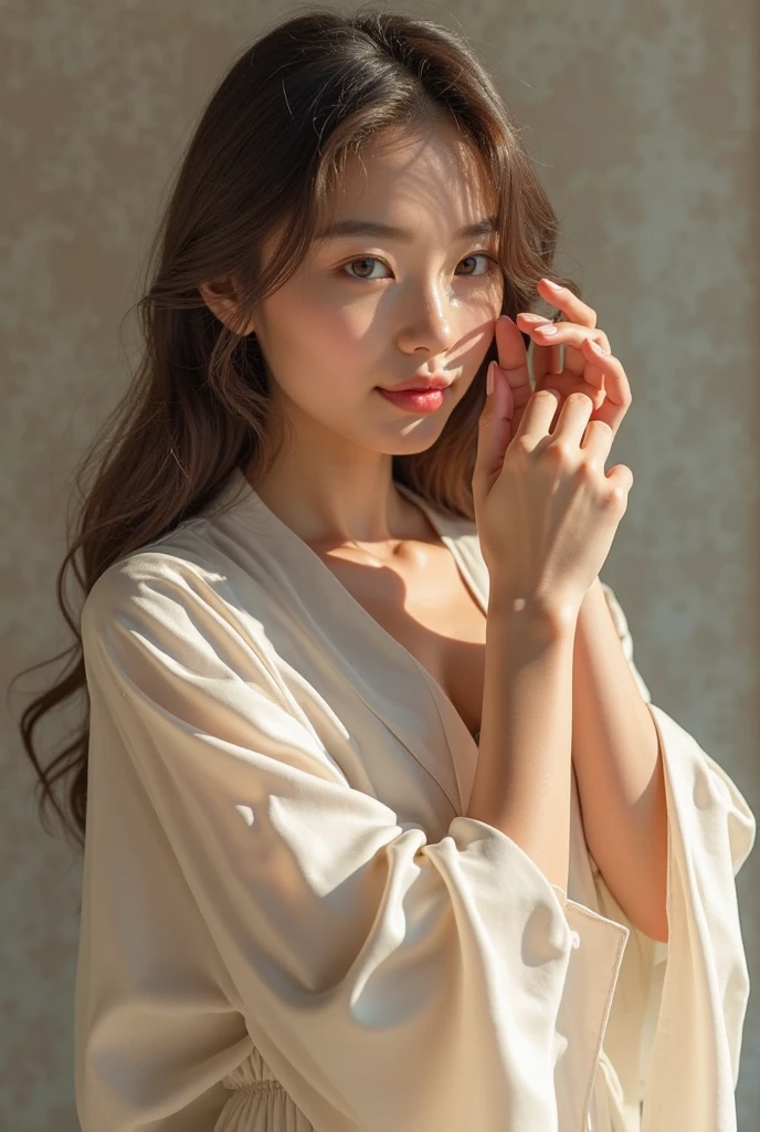 (photo realistic:1.4), (hyper realistic:1.4), (realistic:1.3), (softer light:1.05), (increase qualityแสงระดับโรงภาพยนตร์:0.9), 32ก, 1 girl,20 year old girl, realistic lighting, Backlight, Ray Trace, (Bright lighting:1.2), (increase quality:1.4), (The best quality genuine skin:1.4), Eyes with intricate details, A face with intricate details, Exquisite quality eyes, (Tired and sleepy and satisfied:0.0), (Increase the mood of the body:1.1), (Increase the beauty of the skin:1.1), naked