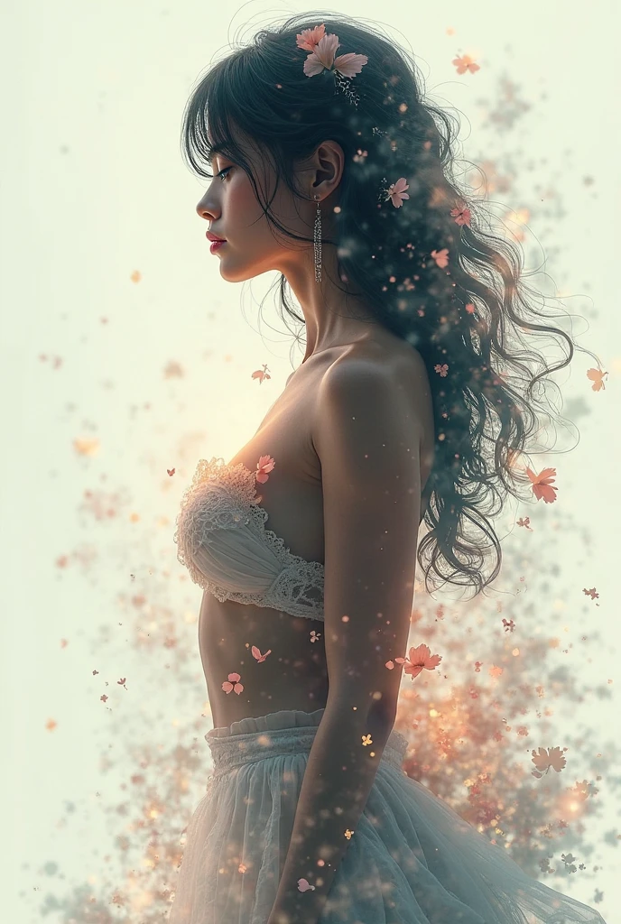 cottoncandy carnival, etheral, glitter, curvy ginger blonde beauty, cleavage, soaked ripped panties, pastel rainbow etheral soft dreamy light, bathing in backlighting, sunrays, petals falling, roses, fog, haze, sunlit, covered in flowers and petals, godrays, cozy, morning dew, backlighting, hazy, golden hour, morning light, erotic mood, countryside, masterpiece, best quality, ultra-detailed, solo, smoke, shadows, contrast, cinematic light, side lighting, ultra high resolution, best shadow, RAW, 4k
