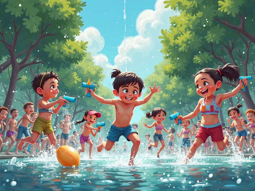 Elementary school students in swimsuits