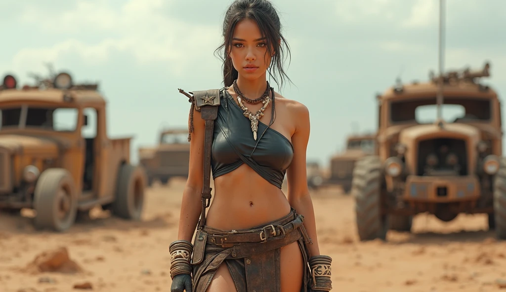 ((21-year-old))), black girl, (((light skin))), (((full body pose))),  (((long curly black hair))), (((no bra, wrapped in chains, boots, guns))), (((black fishnet bodysuit))), (((submissive))), (((metal choker))), (((post apocalyptic scene, old cars, fire, death))), dark fantasy, (((thigh gap with cameltoe))), Rich, Deep Colours, (intricate details:0.9), (HDR, hyper-detailing:1.2), (natural skin textures, hyper realisitc, glistening skin, soft light, Sharp),