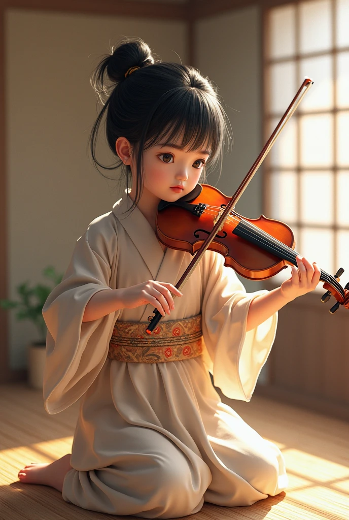 Japan girl playing the shamisen, 5 years old, black hair --auto --s2