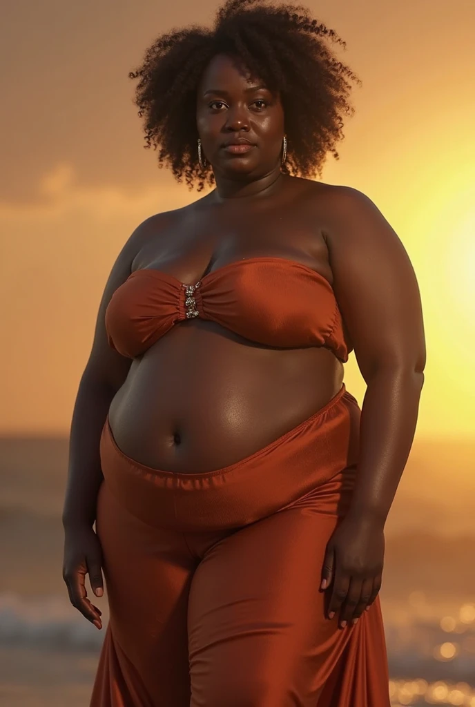 Beautiful Papua New Guinean MILF with huge E Cup saggy breasts, hair bun, shy smile, (masterpiece), best quality, expressive eyes, Melanesian woman, (plus size model), dark chocolate skin, ((Huge XXL Breasts)). (Wide hips and huge booty), short hair braids, she is walking on the beach, highly detailed photo, sunset and lighthouse backdrop, waves breaking on the shores, birds flying in the distant sky, very colourful sunset sky, (Plus Size Black Melanesian woman), very short braids, shy smile, NSFW, beautiful legs, in front of a waterfall, flower garden and butterflies. high defintion photo, highly detailed photo.