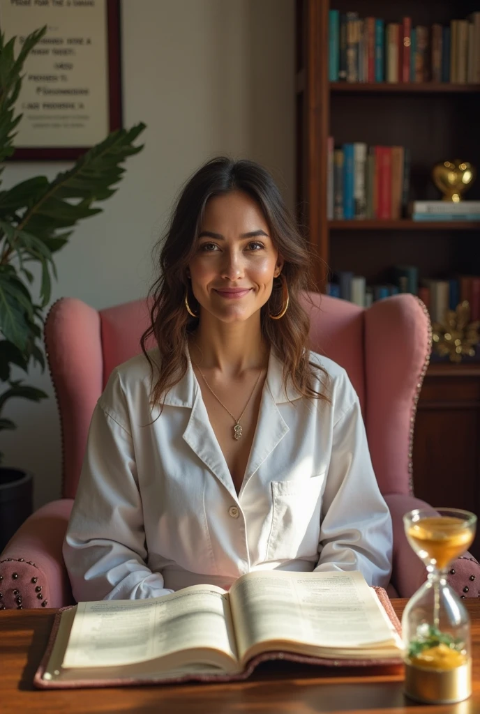 Um rapaz de 25 anos com cabelos castanhos, olhos azuis. De frente, looking-into-camera, 8k, friendly 3D animated style, Bookcase and a plant in the background warm cinematic lighting
