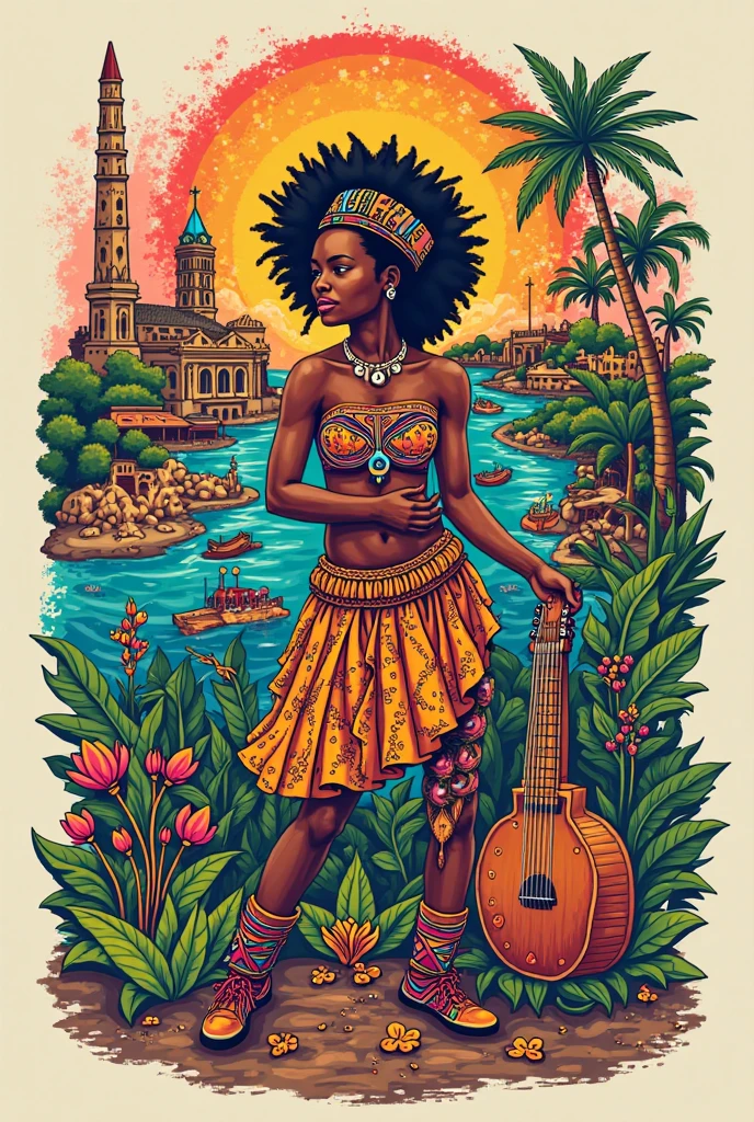 Woman in pink dress holding a fan and butterfly on her head, epic 3 d oshun, pele escura deusa feminina do amor, afrocentric mysticism, futurismo afro, Dona africana da domme, inspirado em Archibald Motley, Mami Wata, Mulher negra, Mitologia africana, ( ( pele escura ) ), Afrofuturista, mulher africana, Princesa negra africana