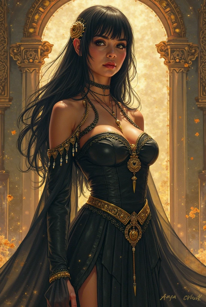 Highly detailed Intricate piece of divine horror art, Jonathan Yeo art, landscape of immaculte divine beauty Lilith decent into hell, dark rich colours, WLOP, artstation, Artgerm