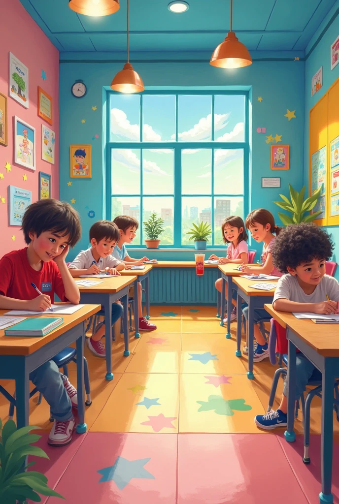 I want to generate a classroom in Blue and orange colour on walls