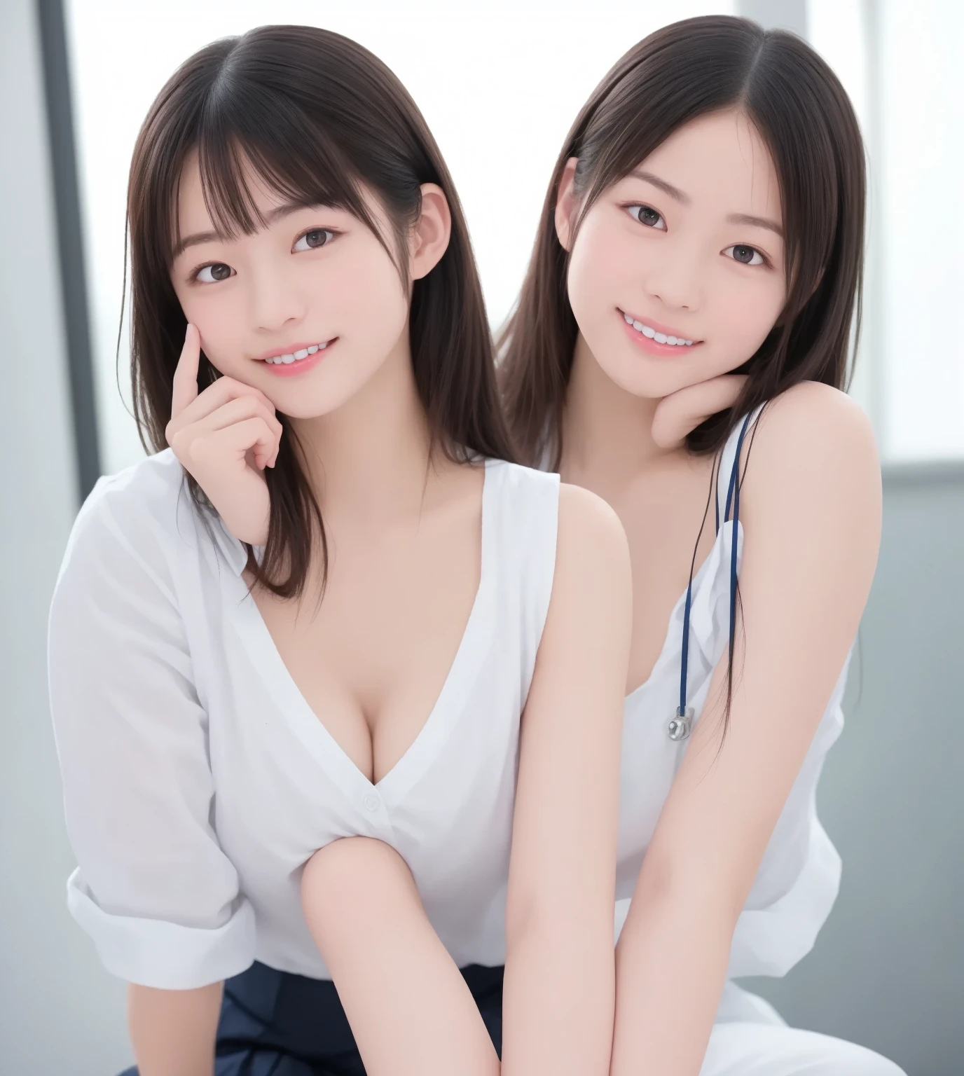 18-year-old cheergirl in a white miniskirt(E Cup Breast)