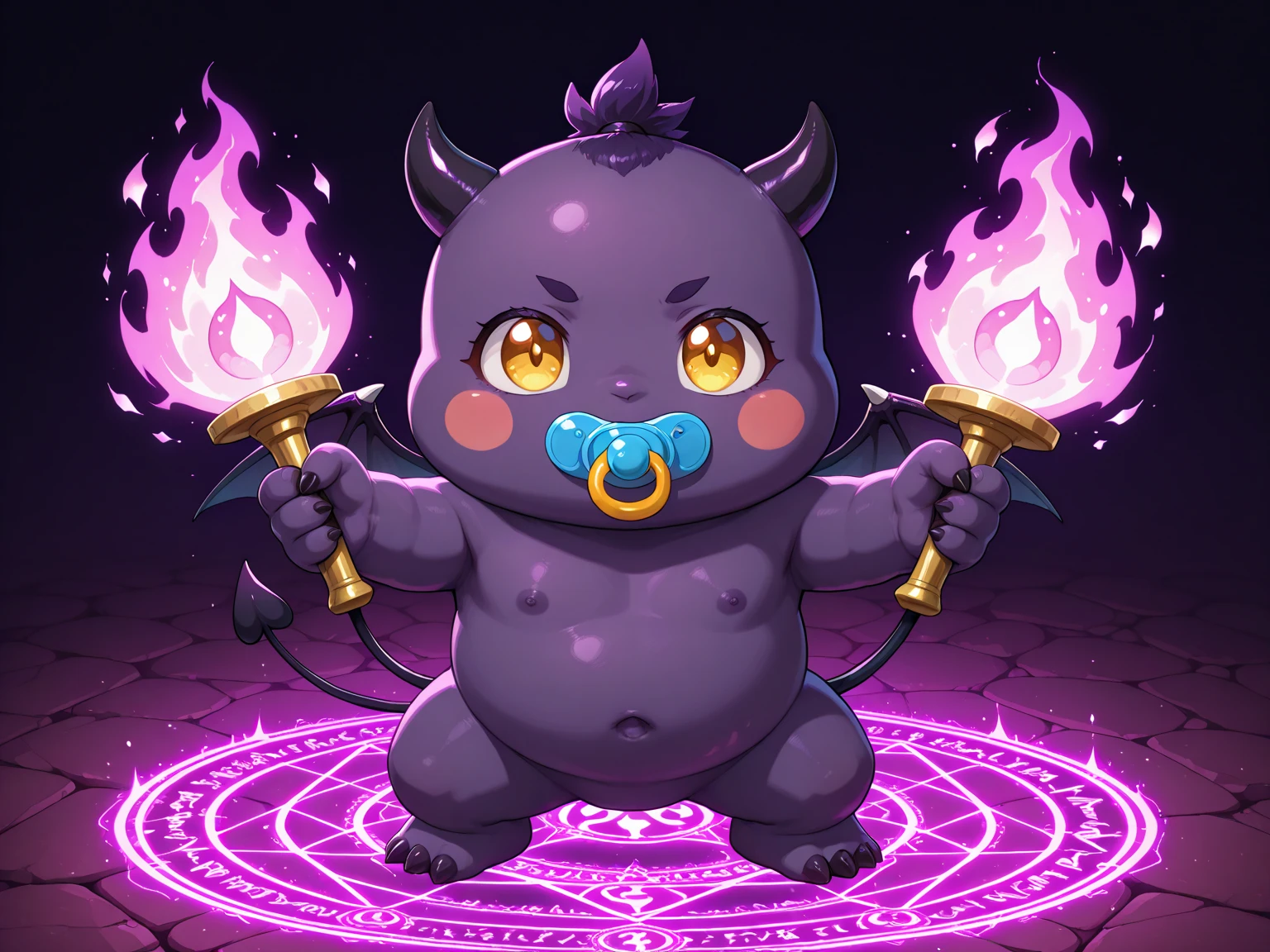 Please draw the god of thunder as a deformed chibi fat character。Expressed in a cute deformed style、While maintaining the characteristics of the God of Thunder、Design it so that your chibi fat personality stands out.。