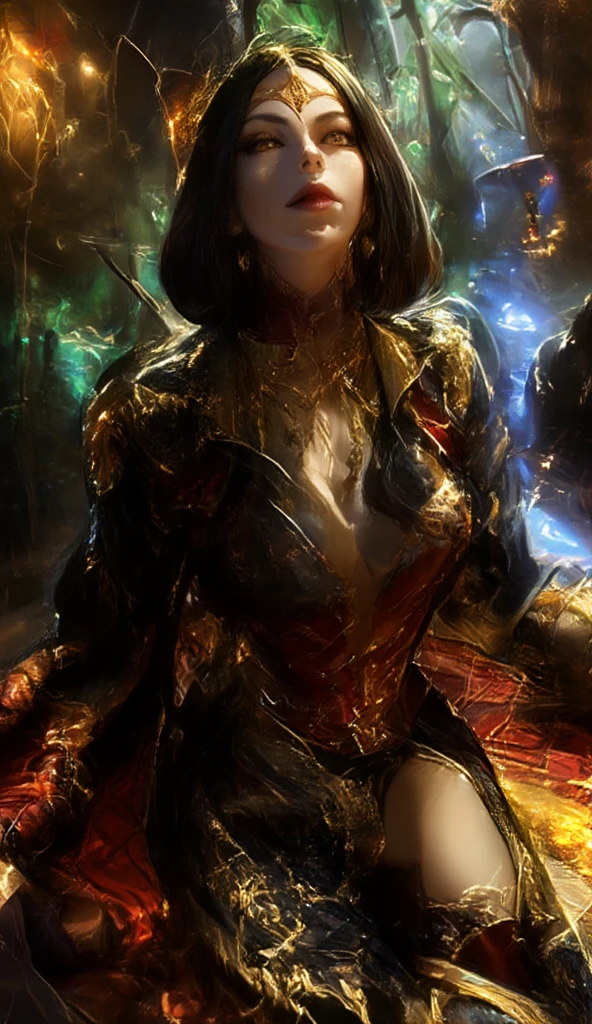 A highly detailed sci-fi queen of an alien planet, sitting on a majestic space throne, (best quality,8k,high resolution,masterpiece:1.2),ultra-detailed,(realistic,photorealistic,photo-realistic:1.37),HDR,UHD,studio lighting,ultra-fine painting,sharp focus,physically-based rendering,extreme detail description,professional,vivid colors,bokeh,cinematic lighting,dramatic shadows,alien architecture,glowing space elements,ethereal atmosphere,volumetric lighting,alien flora and fauna,hyper realistic,intricate details,dynamic pose,regal and majestic,elegant and sophisticated,glowing energy aura,piercing gaze,detailed facial features,flowing hair,ornate throne,advanced technology