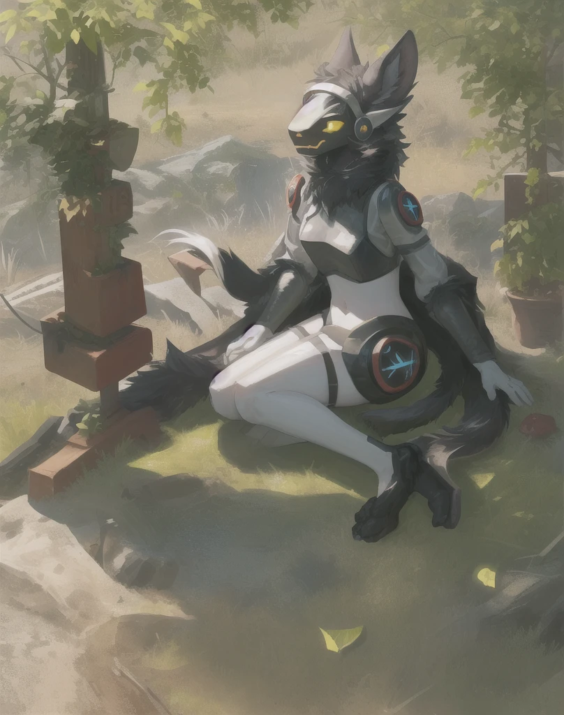 [kindred], [Uploaded to e621.net; (Pixelsketcher), (foxovh), (fluffkevlar)], [Uploaded to twitter.com; (@senip)], ((masterpiece)), ((HD)), ((high res)), ((solo portrait)), ((back view)), ((bird's-eye view)), ((feet visible)), ((vagina visible)), (anthro lamb)), ((detailed fur)), ((intricate details)), ((detailed soft shading)), ((beautiful render art)), ((mythical art)), {anthro lamb; (feminine figure), (white body fur), (fluffy white hands), (black feet), (long floppy ears), (black mask), long white hair, (cute blue eyes), (glowing eyes), (sharp white claws), (small boobies), (curvy hips), (thick thighs), (beautiful legs), (beautiful feet), (hooved toes)}, {(nude)}, {(laying on grass), (laying on stomach), looking back), (looking at viewer)}, [background; (woods), (trees), (nighttime), (ambient lighting)]