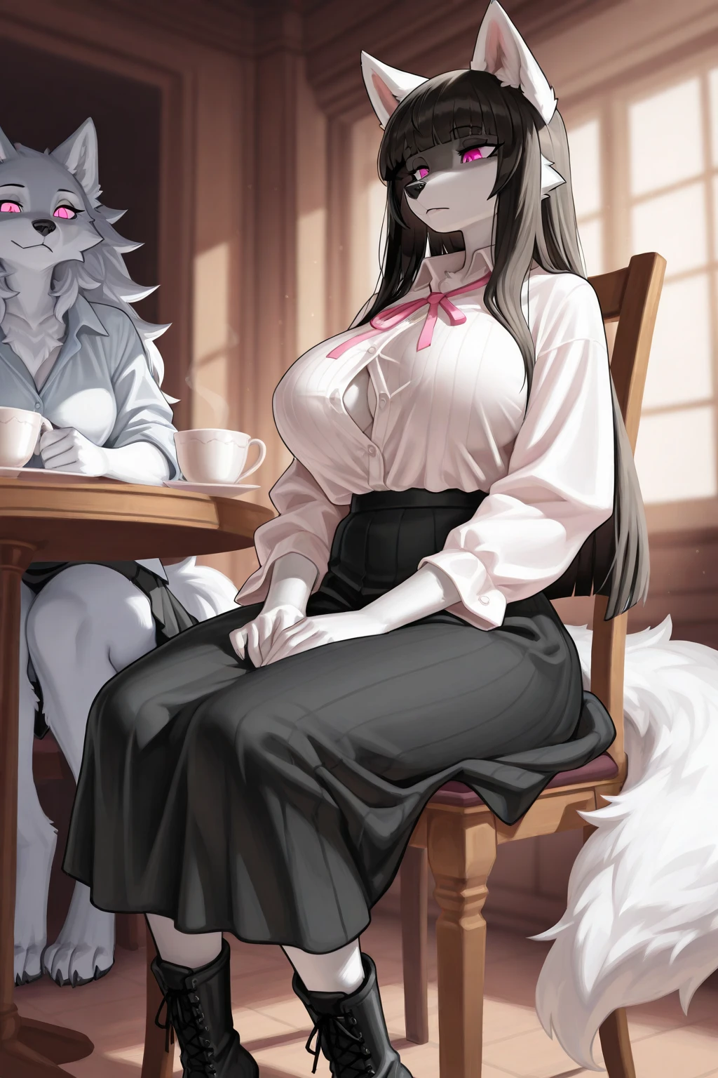 A woman, long hair, big chest, at the park, playing with kitten, high quality, best detailed, ultra hd, 8k, master peace