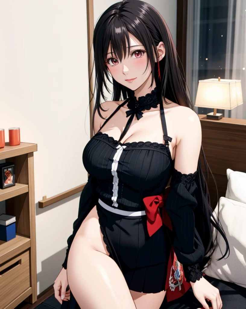woman in ランジェリー sitting on a bed, wearing sexy lingerie, fascinating and charming, hungry ghost festival, nice and cute, RED Lingerie, beautiful feminine body, RED Lingerie!!, Barbie doll in red panties and red bra, japanese goddess, fascinating. very detailed, Lovely lady, 8K)), Lacy, cute core