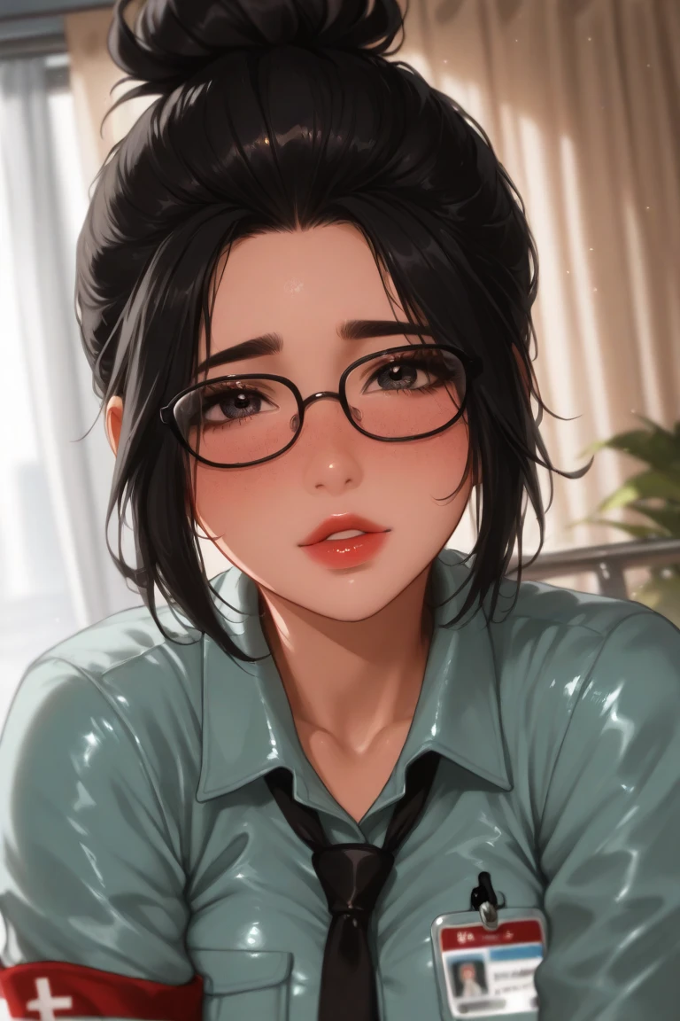 Mature housewife with black hair and glasses wearing transparent panties and a mini top kissing a penis, sucking a penis, stroking a penis, dripping yogurt from her mouth,