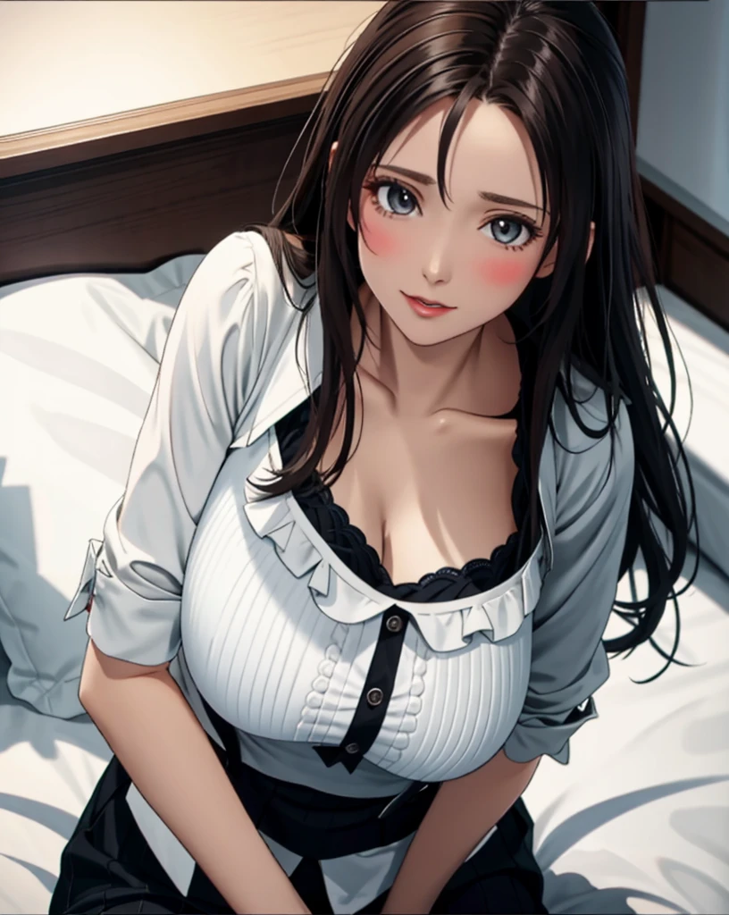 japanes OL 、A dark-haired Longhaire、eye glass、Sleeveless greys blouse、high-waisted Blue jeans、White Socks、Colossal tits、gargantuan butt、Antique room nighttime scene a bed、Wearing Wedding Rings wrist watch、A smile、Lying down Armpit