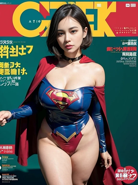 masterpiece,Supergirl Costume, short-hair, bare-legged, large full breasts,surgery room、Operating table、straddle、depraved、shiny、Looking at the camera、Provocation、estrus、Cowgirl、Trance、Fayue、enjoyment、The sheen、Red shortcloak、a choker、Weekly magazine cover、bewitching poses