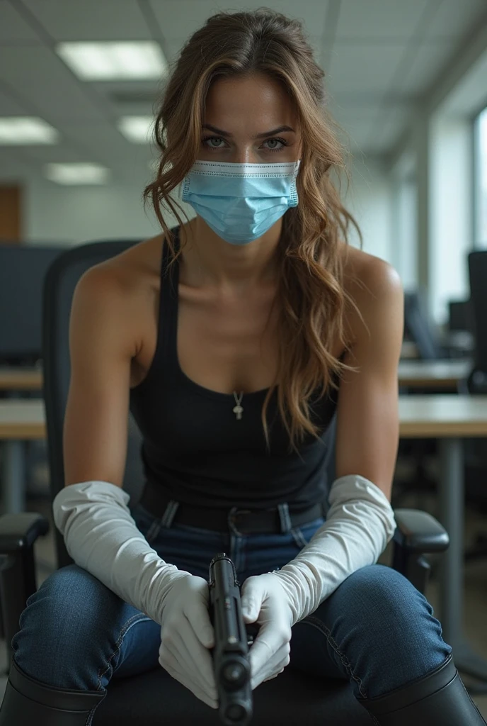 there is a woman sitting on a chair, tied with chair, hyperrealistic schoolgirl, wrapped in leather straps, a hyperrealistic schoolgirl, realistic schoolgirl, restrained, casual pose, (sfw) safe for work, with wires and bandages, covered in bandages, sitting on a chair, 