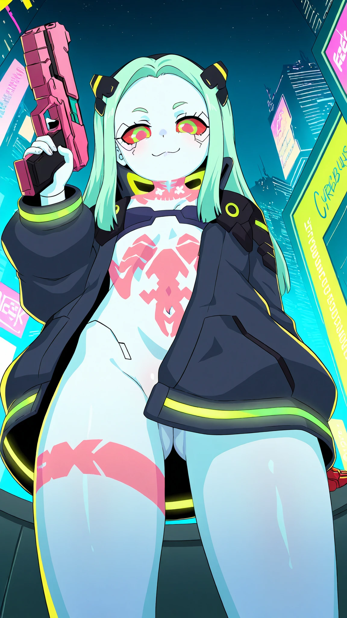 1girl,tv head,solo,fullbody,in pink shoes and white stockings,see-through serafuku, crop top overhang, small breasts, underboob, micro shorts, cowboy shot, bare arms,bare legs, short sleeves, arms at sides, legs,(()),standing,no panties,wholebody,standing,pissing sperm