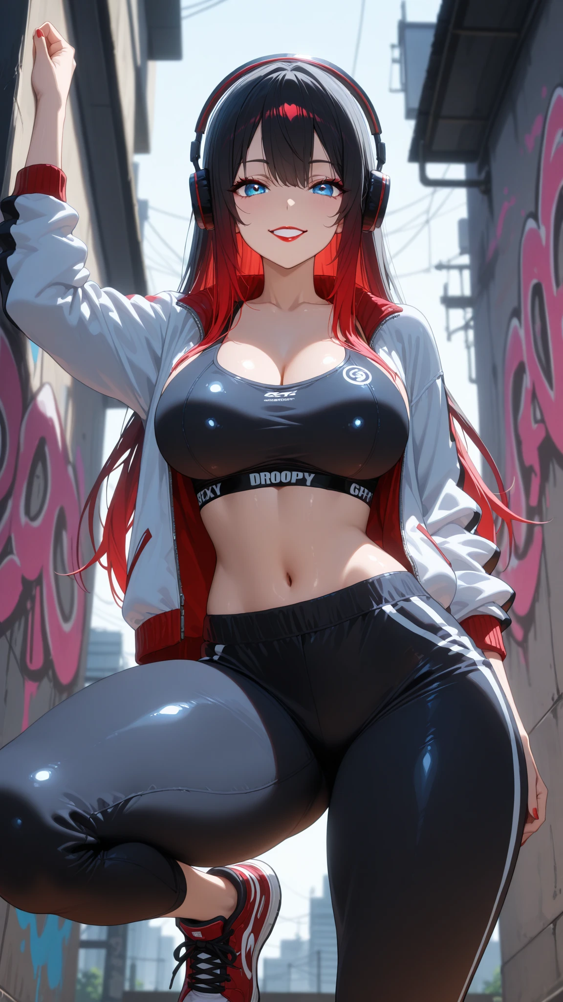 cute pit girl,(((1girl))),((pit girl with extremely cute and beautiful red hair)),
((huge breasts:1.4)),perfect breasts,(((red voluminous hair:1.35,absurdly long unkempt hair,colored inner hair,ear breathing,large hair))),((heterochromia:1.5, (red_eye and pink_eye))),intricate eyes,beautiful detailed eyes,symmetrical eyes,((fat)),(((lustrous skin:1.5,bright skin: 1.5,skin tanned,shiny skin,very shiny skin,shiny body,plastic glitter skin,exaggerated shiny skin,illuminated skin,wet legs))),(spider lower abdomen,narrow waist,wide hip,athletic body,inflated legs,detailed body,(detailed face)),((((huge muscles))))
cute,slutty,seductive,erotic,(nsfw),
zettai ryouiki,(((race queen style costume, attractive companion costumes,pit girl costume))),(magenta suit unbuttoned,magenta costume),(((huge cleavage))),cleavage cutout,((wet clothes,intricate outfit,intricate clothes)),
(dynamic pose:1.0),solo focus,embarrassed,(centered,scale to fit dimensions,Rule of thirds),
cyberpunk city by the ocean at night, with bright neon signs and dark stormy clouds and puddles, scenery:1.25,
artistic photography,(photography taken by sldr),highres, sharp focus, (ultra detailed, extremely detailed), (photorealistic artwork:1.37),(extremely detailed CG unity 8k wallpaper),((synthwave background theme)),(((vibrant colors))),(intricate background),(masterpiece),(best quality),