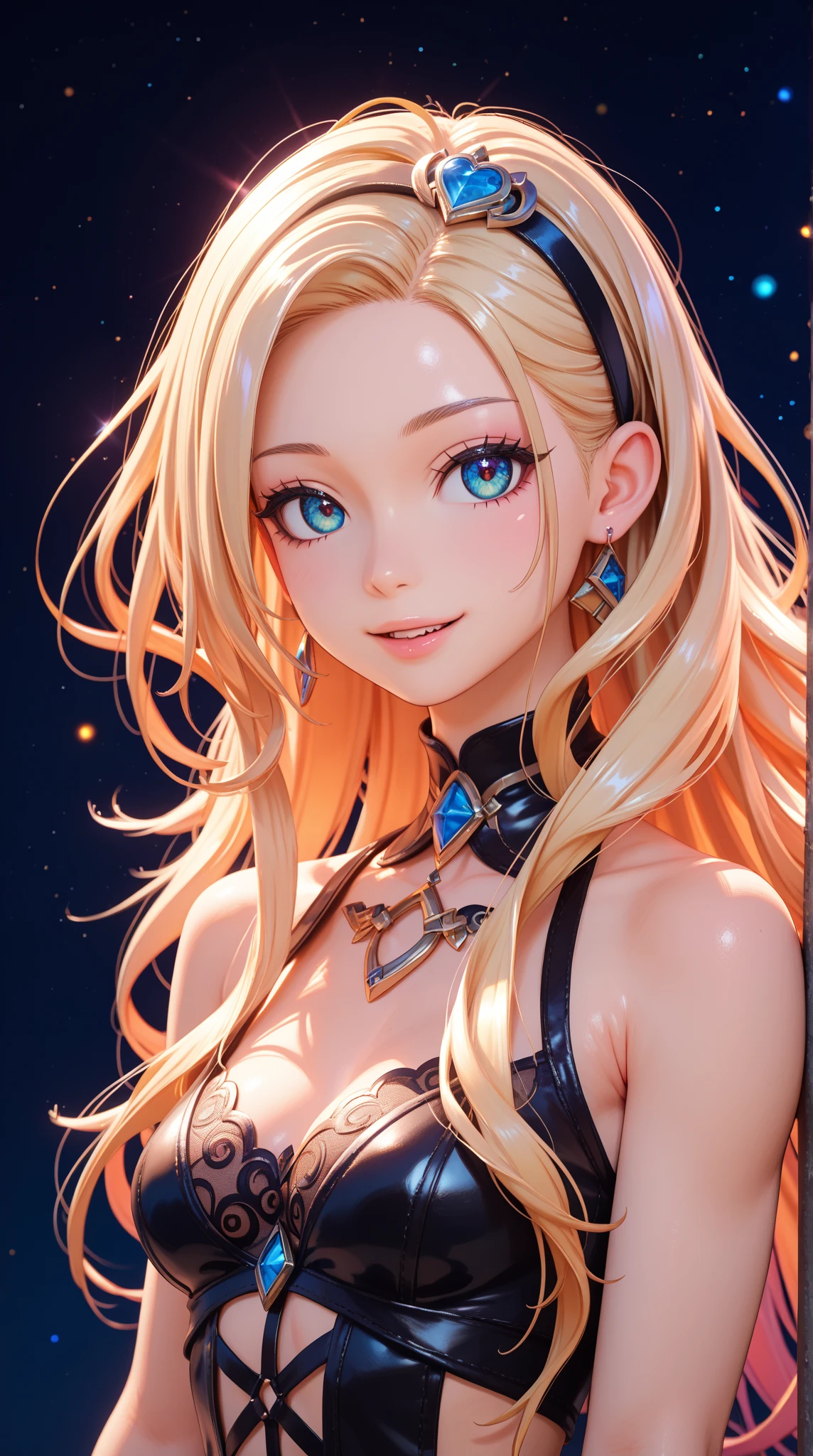 Blowing bubbles under the stars、Anime-style light blonde hair with purple eyes