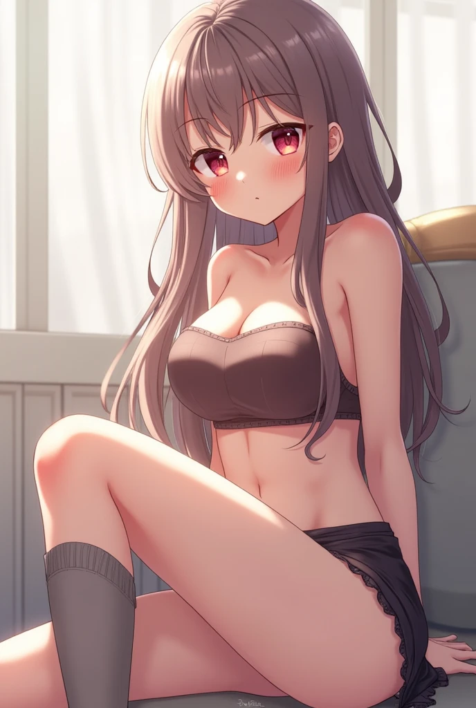 top-quality、Full limbs、complete fingers、((1girl in:1.3))、((one beautiful women、独奏))、Beautiful Large Breasts、Brown hair、Medium hair、straight haired、((Black bikini:1.3))、((Black High Socks))、Naughty Poses、bedroom、a bed、A big smile、Open crotch
