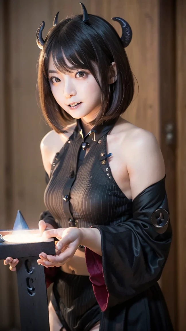 (masterpiece, Highest quality), ((One girl, Short Hair), (Star-shaped pupils, +_+, Symbol-shaped pupil, Sparkling eyes), (View your viewers), Delinquent girl, Cute face, Blood on clothes, Have a weapon