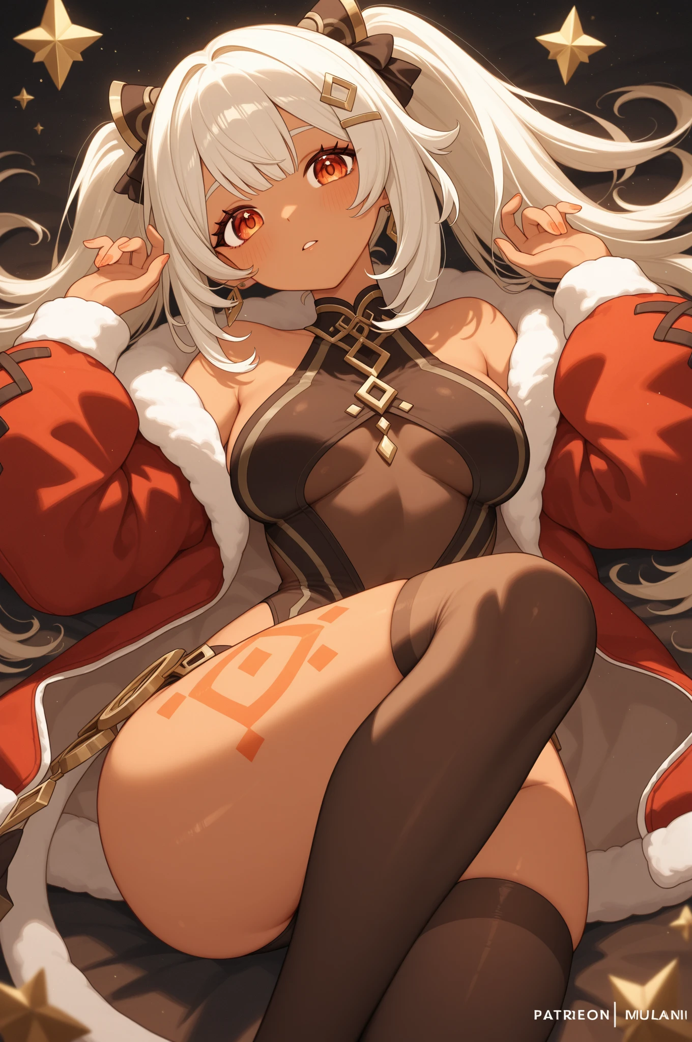 NSFW,A sexy、　Short hair　Beastman　goat　satyr　White hair　Brown skin　Black skin　barechested　Colossal tits　femele　Leather suit　Baphomet　Underhair　Armpit hairy　swim wears　cute little　Red tie around sweaty around neck　Wet　Rejoicing face,((white pubic hair))、steam、masutepiece、、top-quality、
