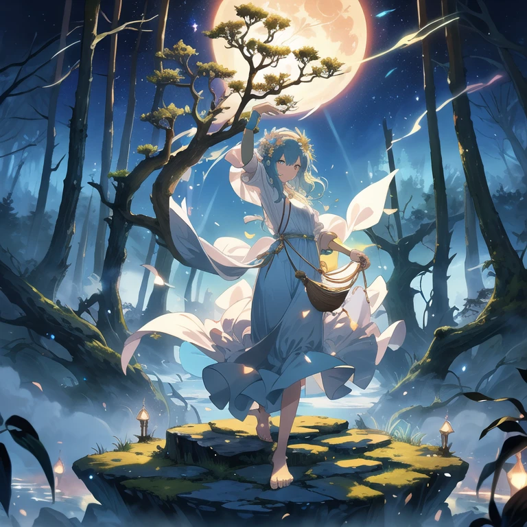 req:(majestic beauty:1.15), (hyperdetailed:1.1), (alluring curves:1.2), (enchanting eyes:1.2), (flowing dark locks:1.1), (elegant robe:1.2), (subtle sensuality:0.85), (mesmerizing presence:1.1), moonlit terrace, cascading vines, glowing lanterns, mysterious night.