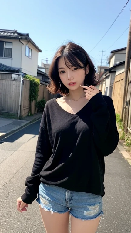 {8K photo quality:1.2}、{ultra-high resolution photo quality:1.2}、{Ultra-realistic1.2}、{perfect limb}、{japanes}、masterpiece、nsfw、1female、20yr old、Being at the shrine、serious facial expression、Black miniskirt、White blouses、Brown bob cut hair、Autumn leaves